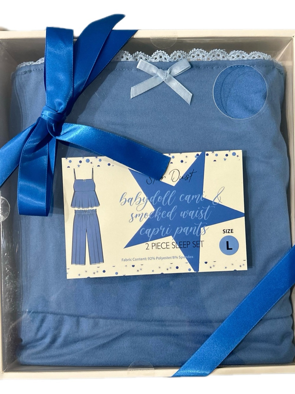 Set 2pc Sleep sleeveless Pajama Cami & Smocked Waist Capri Pants Blue Size L